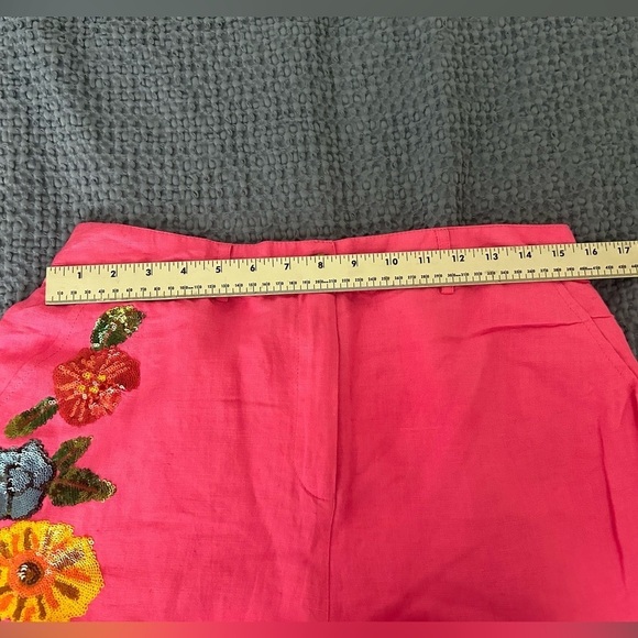 Boston Proper Floral Embellished Linen Pant Pink Multi Colored Sequins Size 12 - Picture 10 of 11
